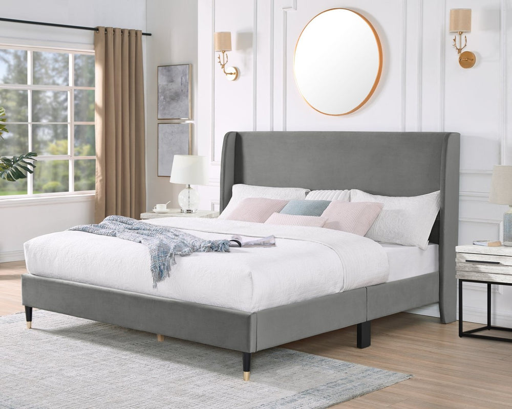English Elm Arles Wingback Upholstered Platform Bedroom Set with Fabric Headboard and Wood Nightstands Gray T2574S00333