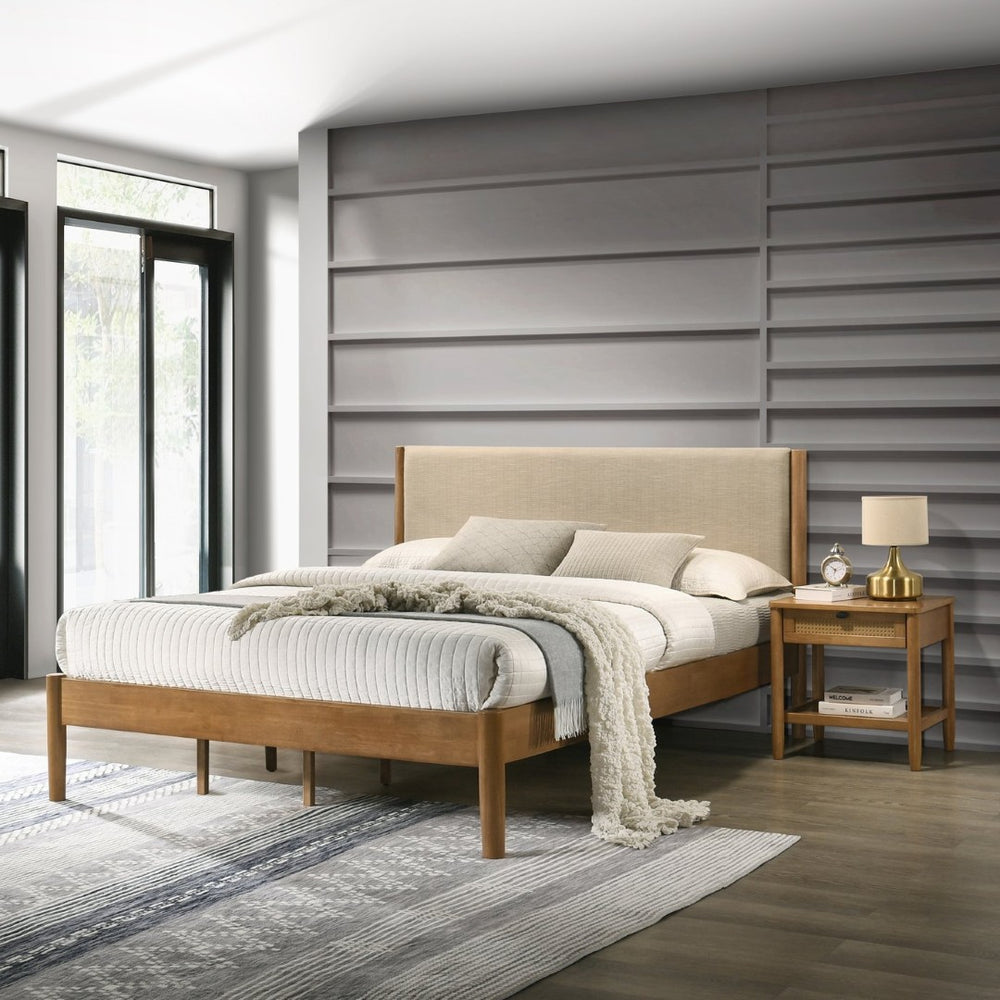 English Elm Vichy King Bedroom Set Rubberwood Frame Rattan Fronts Walnut Finish 4 Piece T2574S00335