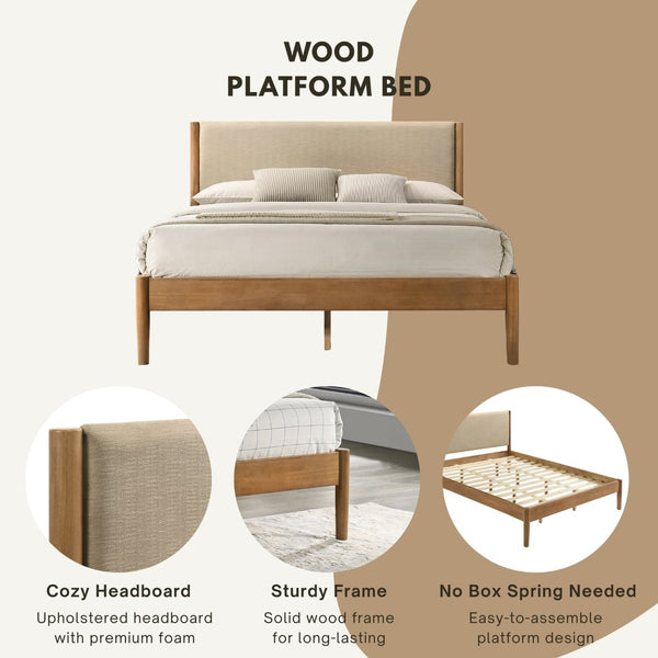 English Elm Vichy King Bedroom Set with Rattan Fronts Rubberwood Frame and Upholstered Headboard T2574S00338