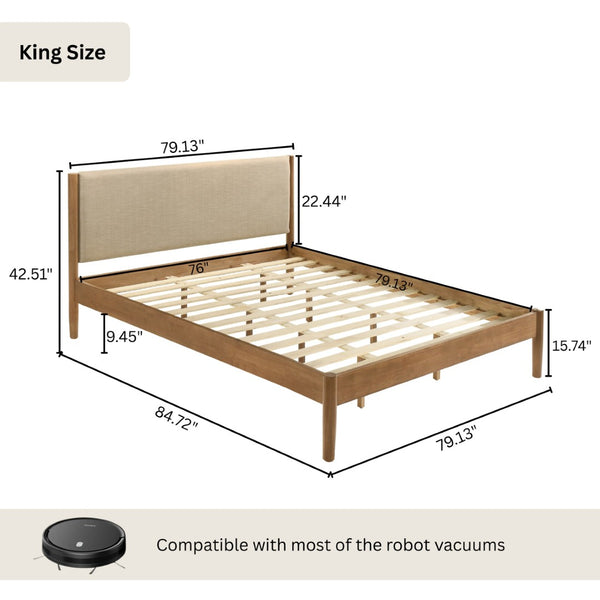 English Elm Vichy King Bedroom Set with Rattan Fronts Rubberwood Frame and Upholstered Headboard T2574S00338