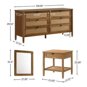 English Elm Vichy King Bedroom Set with Rattan Fronts Rubberwood Frame and Upholstered Headboard T2574S00338
