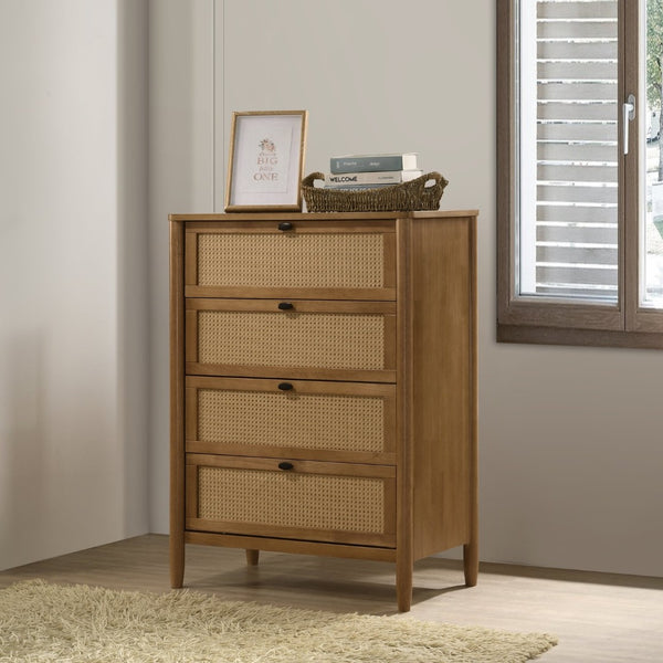 English Elm Vichy King Bedroom Set with Rattan Fronts Rubberwood Frame and Upholstered Headboard T2574S00338
