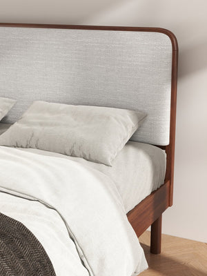English Elm Wyller Rubberwood Queen Platform Bed Upholstered Headboard Mid-century Walnut Finish T2574S00341