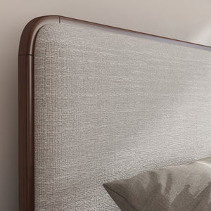 English Elm Wyller Rubberwood Queen Platform Bed Upholstered Headboard Mid-century Walnut Finish T2574S00341