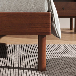 English Elm Wyller Rubberwood Queen Platform Bed Upholstered Headboard Mid-century Walnut Finish T2574S00341