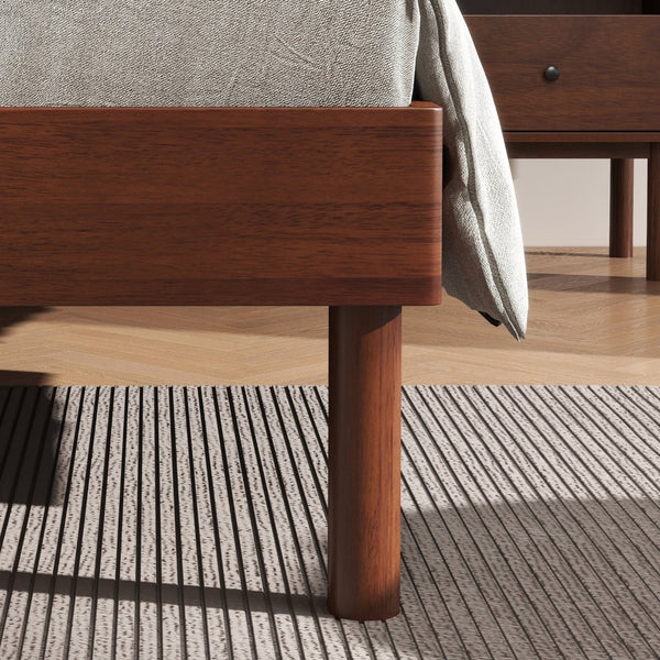 English Elm Wyller Rubberwood Queen Platform Bed Upholstered Headboard Mid-century Walnut Finish T2574S00341