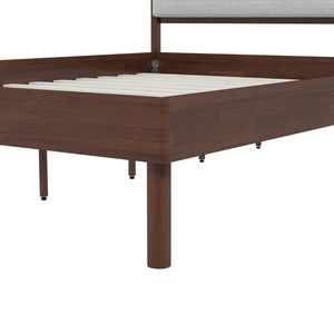 English Elm Wyller Rubberwood Queen Platform Bed Upholstered Headboard Mid-century Walnut Finish T2574S00341
