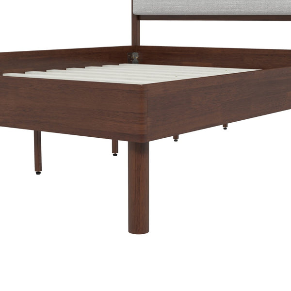 English Elm Wyller Rubberwood Queen Platform Bed Upholstered Headboard Mid-century Walnut Finish T2574S00341