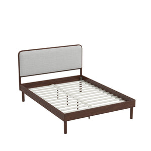 English Elm Wyller Rubberwood Queen Platform Bed Upholstered Headboard Mid-century Walnut Finish T2574S00341