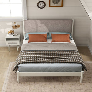 English Elm Feeney Queen Platform Bed and Nightstand Set Upholstered Rubberwood Cream White T2574S00344