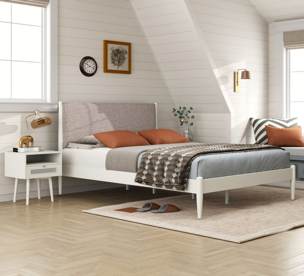 English Elm Feeney Queen Platform Bed Set Rubberwood Frame Upholstered Headboard with Nightstands T2574S00345