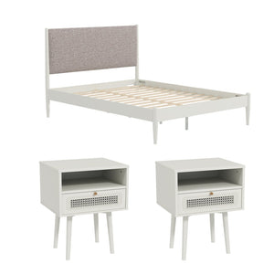 English Elm Feeney Queen Platform Bed Set Rubberwood Frame Upholstered Headboard with Nightstands T2574S00345