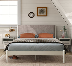 English Elm Feeney Queen Platform Bed Set Rubberwood Frame Upholstered Headboard with Nightstands T2574S00345