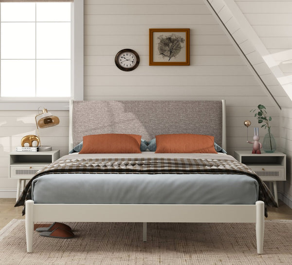 English Elm Feeney Queen Platform Bed Set Rubberwood Frame Upholstered Headboard with Nightstands T2574S00345