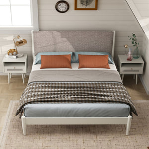 English Elm Feeney Queen Platform Bed Set Rubberwood Frame Upholstered Headboard with Nightstands T2574S00345