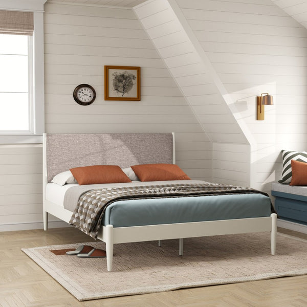 English Elm Feeney Queen Platform Bed Set Rubberwood Frame Upholstered Headboard with Nightstands T2574S00345