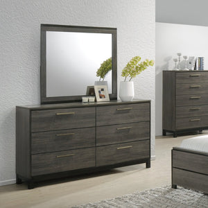 English Elm Ioana Six Drawer Hardwood Dresser with Mirror Antique Grey Inlay Bedroom Set T2574S00346