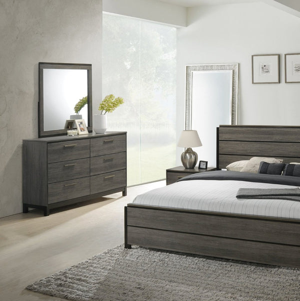 English Elm Ioana Six Drawer Hardwood Dresser with Mirror Antique Grey Inlay Bedroom Set T2574S00346