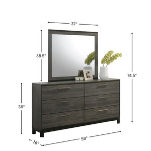 English Elm Ioana Six Drawer Hardwood Dresser with Mirror Antique Grey Inlay Bedroom Set T2574S00346