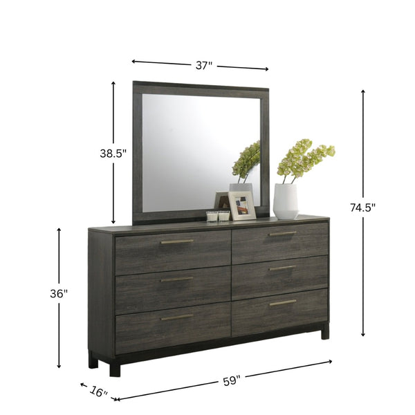English Elm Ioana Six Drawer Hardwood Dresser with Mirror Antique Grey Inlay Bedroom Set T2574S00346