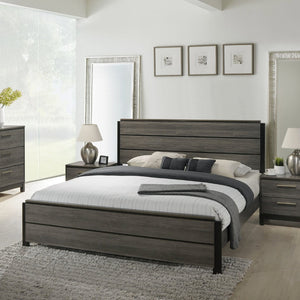 English Elm Ioana Coastal Gray Wood Panel Platform Bed with Planked Inlay for Calm Bedrooms T2574S00347