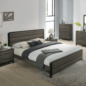 English Elm Ioana Coastal Gray Wood Panel Platform Bed with Planked Inlay for Calm Bedrooms T2574S00347