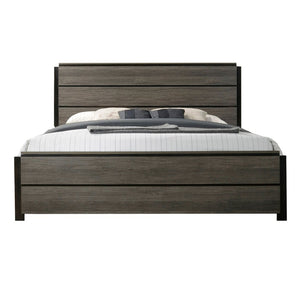 English Elm Ioana Coastal Gray Wood Panel Platform Bed with Planked Inlay for Calm Bedrooms T2574S00347