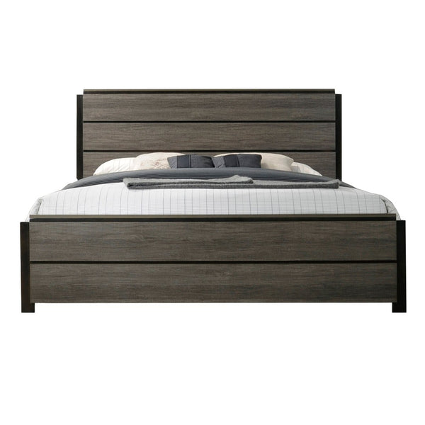 English Elm Ioana Coastal Gray Wood Panel Platform Bed with Planked Inlay for Calm Bedrooms T2574S00347