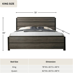 English Elm Ioana Coastal Gray Wood Panel Platform Bed with Planked Inlay for Calm Bedrooms T2574S00347