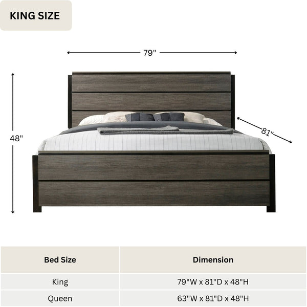 English Elm Ioana Coastal Gray Wood Panel Platform Bed with Planked Inlay for Calm Bedrooms T2574S00347