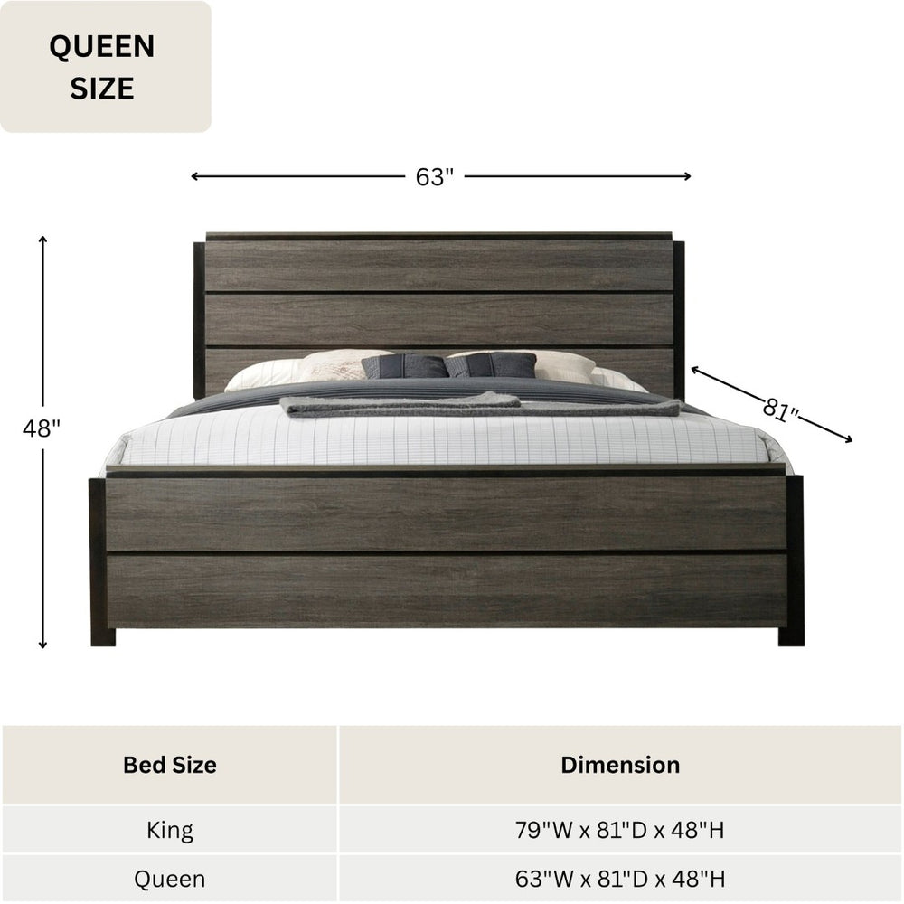 English Elm Ioana Wood Veneer Panel Bed with Inlay Headboard in Weathered Antique Gray T2574S00348