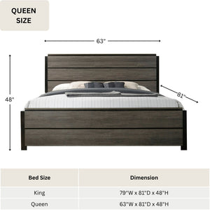 English Elm Ioana Wood Veneer Panel Bed with Inlay Headboard in Weathered Antique Gray T2574S00348