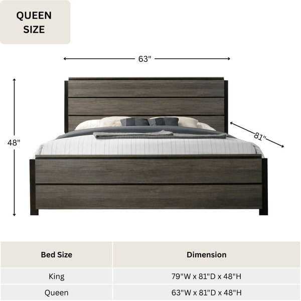 English Elm Ioana Wood Veneer Panel Bed with Inlay Headboard in Weathered Antique Gray T2574S00348