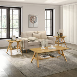 English Elm Arona Sculptural Three Piece Living Room Set with Shelf Rubberwood Legs Warm Veneer Oak T2574S00349