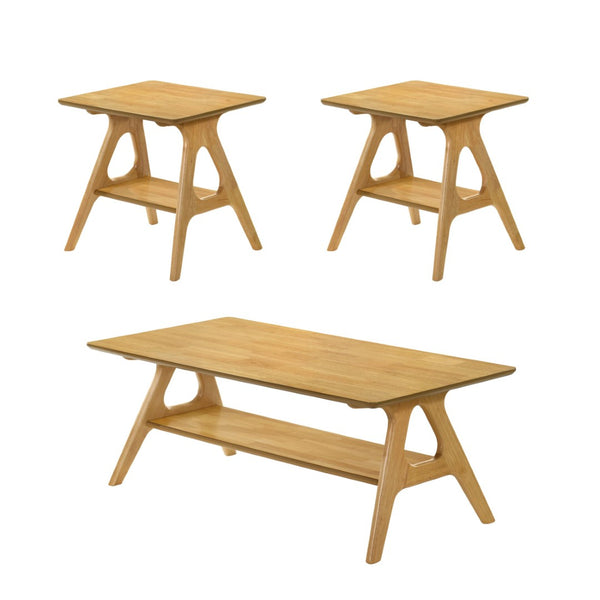 English Elm Arona Sculptural Three Piece Living Room Set with Shelf Rubberwood Legs Warm Veneer Oak T2574S00349