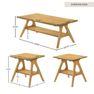 English Elm Arona Sculptural Three Piece Living Room Set with Shelf Rubberwood Legs Warm Veneer Oak T2574S00349