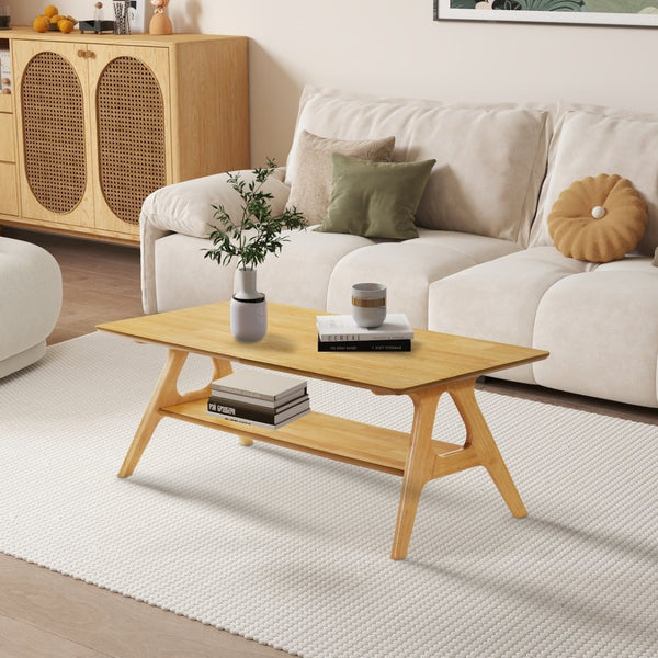 English Elm Arona Sculptural Three Piece Living Room Set with Shelf Rubberwood Legs Warm Veneer Oak T2574S00349