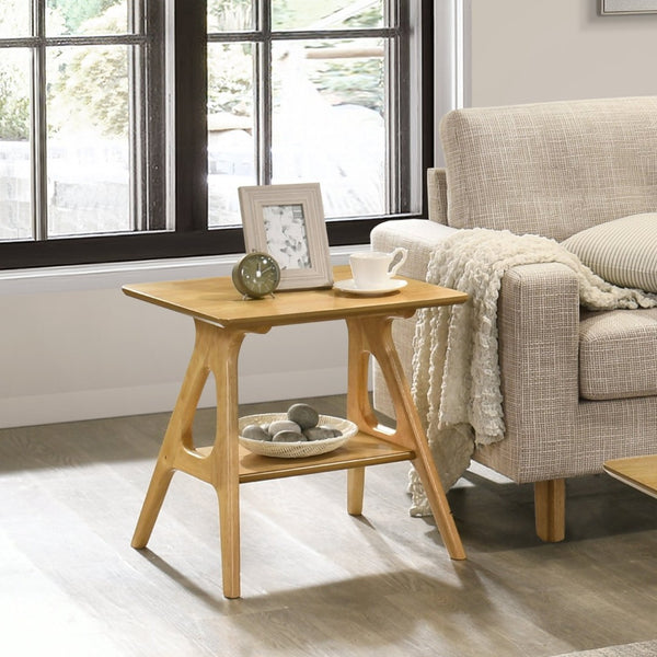 English Elm Arona Sculptural Three Piece Living Room Set with Shelf Rubberwood Legs Warm Veneer Oak T2574S00349