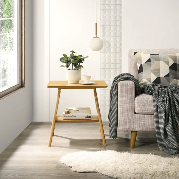 English Elm Arona Sculptural Three Piece Living Room Set with Shelf Rubberwood Legs Warm Veneer Oak T2574S00349