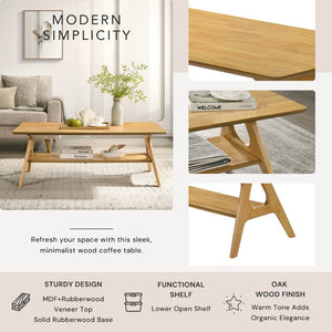 English Elm Arona Sculptural Three Piece Living Room Set with Shelf Rubberwood Legs Warm Veneer Oak T2574S00349