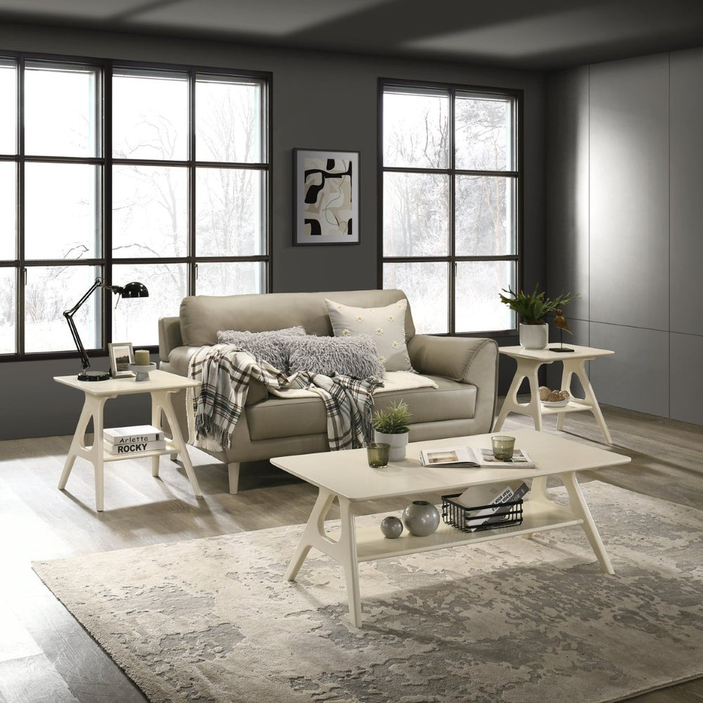 English Elm Arona Sculptural Three Piece Living Room Set with Shelf Rubberwood Legs Warm Veneer Off White T2574S00350