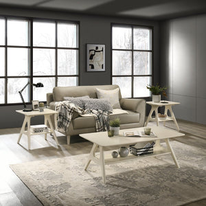 English Elm Arona Sculptural Three Piece Living Room Set with Shelf Rubberwood Legs Warm Veneer Off White T2574S00350