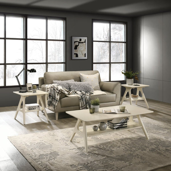 English Elm Arona Sculptural Three Piece Living Room Set with Shelf Rubberwood Legs Warm Veneer Off White T2574S00350