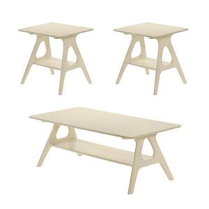 English Elm Arona Sculptural Three Piece Living Room Set with Shelf Rubberwood Legs Warm Veneer Off White T2574S00350