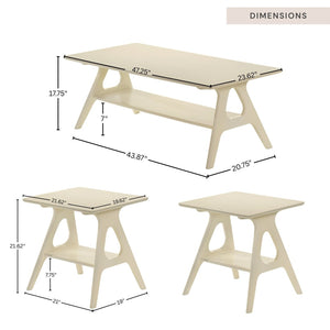 English Elm Arona Sculptural Three Piece Living Room Set with Shelf Rubberwood Legs Warm Veneer Off White T2574S00350