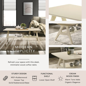 English Elm Arona Sculptural Three Piece Living Room Set with Shelf Rubberwood Legs Warm Veneer Off White T2574S00350
