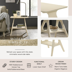 English Elm Arona Sculptural Three Piece Living Room Set with Shelf Rubberwood Legs Warm Veneer Off White T2574S00350