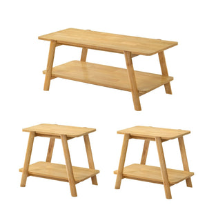 English Elm Metz 3-piece Living Room Table Set Natural Oak Rubberwood Legs Open Shelf Storage T2574S00351