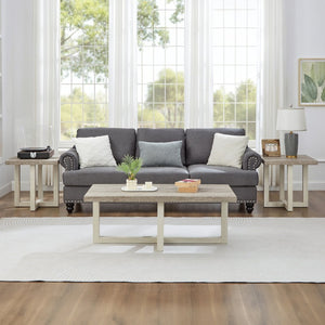English Elm Anze Oval Wood 3 Piece Living Room Coffee and End Table Set with Open Shelves Weathered Gray and Beige T2574S00352