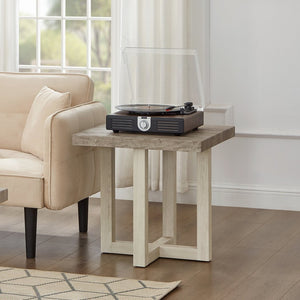 English Elm Anze Oval Wood 3 Piece Living Room Coffee and End Table Set with Open Shelves Weathered Gray and Beige T2574S00352